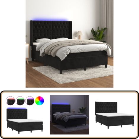 Boxspringbett mit Matratze & LED Schwarz 140x200 cm Samt - Boxspringbett - Doppelbett - Samtbett - Luxusbett - Schlafzimmermöbel