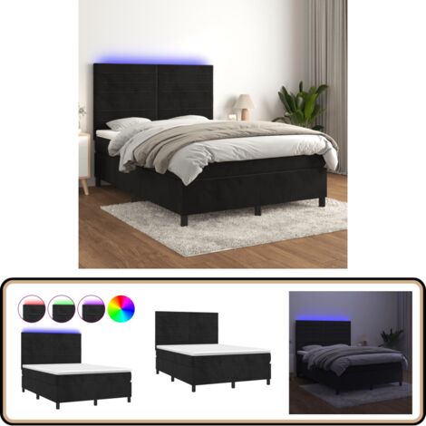 Boxspringbett mit Matratze & LED Schwarz 140x200 cm Samt - Boxspringbett - Samtbettwäsche - Luxusbett - Doppelbett - Schlafsofa