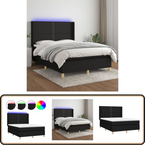 Boxspringbett mit Matratze & LED Schwarz 140x200 cm Stoff - Boxspringbett - Doppelbett - Schlafraum - Bettsofa - Lattenrost