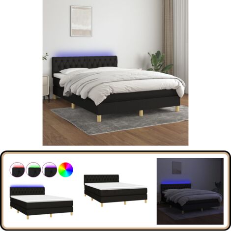 Boxspringbett mit Matratze & LED Schwarz 140x200 cm Stoff - Boxspringbett - Doppelbett - Schlafraumgestaltung - Bettenrahmen - Lattenrost