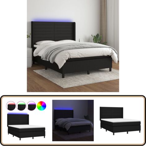 Boxspringbett mit Matratze & LED Schwarz 140x200 cm Stoff - Boxspringbett - Doppelbett - Schlafraumgestaltung - Bettenrahmen - Lattenrost
