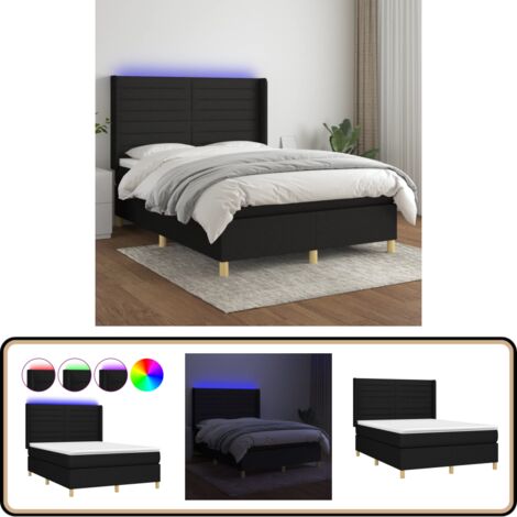 Boxspringbett mit Matratze & LED Schwarz 140x200 cm Stoff - Boxspringbett - Doppelbett - Schlafsofa - Bettenrahmen - Lattenrost