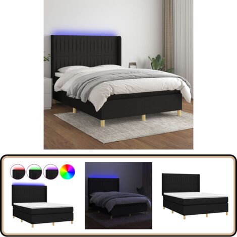 Boxspringbett mit Matratze & LED Schwarz 140x200 cm Stoff - Boxspringbett - Doppelbett - Schlafsofa - Lattenrost - Bettrahmen