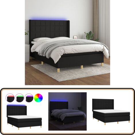 Boxspringbett mit Matratze & LED Schwarz 140x200 cm Stoff - Boxspringbett - Doppelbett - Schlafsofa - Lattenrost - Bettrahmen