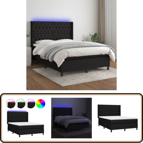Boxspringbett mit Matratze & LED Schwarz 140x200 cm Stoff - Boxspringbett - Doppelbett - Schlafsofa - Lattenrost - Bettsystem