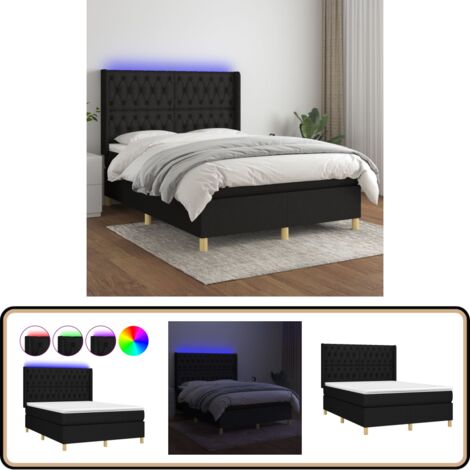 Boxspringbett mit Matratze & LED Schwarz 140x200 cm Stoff - Boxspringbett - Doppelbett - Schlafsofa - Lattenrost - Bettsystem