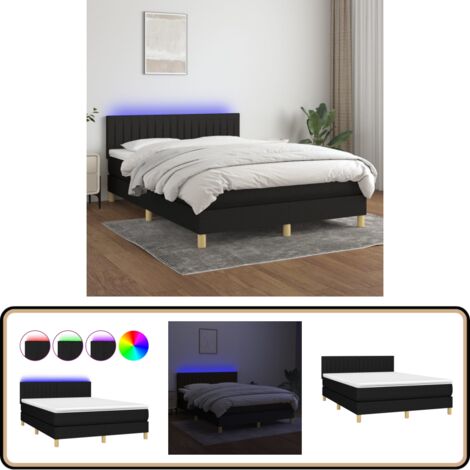 Boxspringbett mit Matratze & LED Schwarz 140x200 cm Stoff - Boxspringbett - Doppelbett - Schlafsystem - Bettenrahmen - Lattenrost