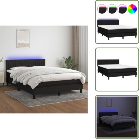 Boxspringbett mit Matratze & LED Schwarz 140x200 cm Stoff - Boxspringbett - Doppelbett - Schlafsystem - Bettrahmen - Lattenrost