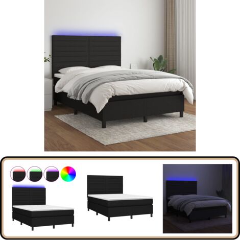 Boxspringbett mit Matratze & LED Schwarz 140x200 cm Stoff - Boxspringbett - Doppelbett - Schlafsystem - Bettrahmen - Lattenrost