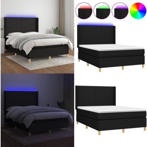 Boxspringbett mit Matratze & LED Schwarz 140x200 cm Stoff - Boxspringbett - Doppelbett - Schlafsystem - Lattenrost - Bettauflage - Home & Living