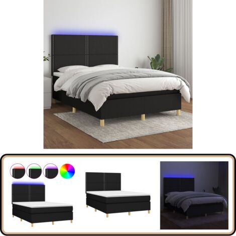 Boxspringbett mit Matratze & LED Schwarz 140x200 cm Stoff - Boxspringbett - Doppelbett - Schlafsystem - Lattenrost - Bettsofa