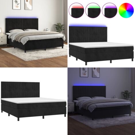 Boxspringbett mit Matratze & LED Schwarz 160x200 cm Samt - Boxspringbett - Doppelbett - Samtbett - Luxusbett - Schlafzimmermöbel - Home & Living