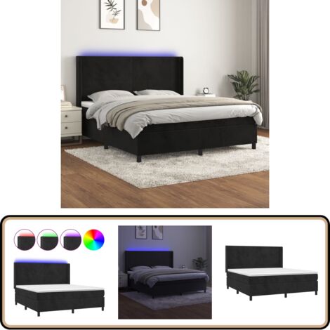 Boxspringbett mit Matratze & LED Schwarz 180x200 cm Samt - Boxspringbett - Doppelbett - Samtbett - Luxusbett - Bettenrahmen