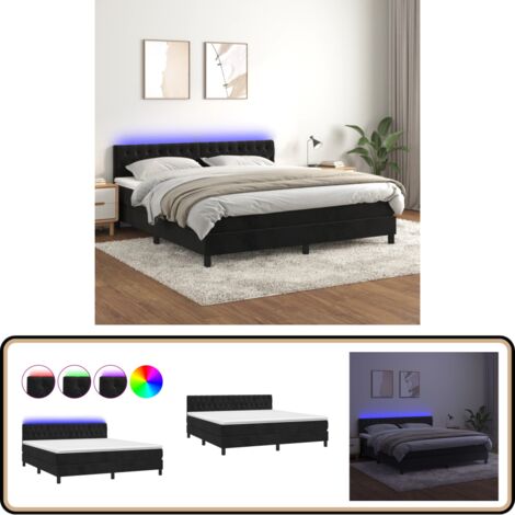 Boxspringbett mit Matratze & LED Schwarz 180x200 cm Samt - Boxspringbett - Doppelbett - Samtbett - Luxusbett - Schlafsofa