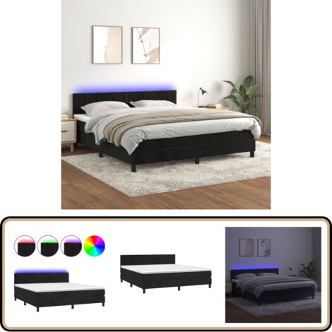 Boxspringbett mit Matratze & LED Schwarz 180x200 cm Samt - Boxspringbett - Doppelbett - Samtbett - Luxusbett - Schlafzimmer Dekoration