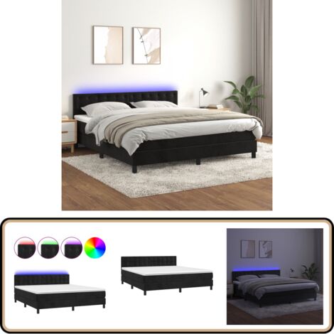 Boxspringbett mit Matratze & LED Schwarz 180x200 cm Samt - Boxspringbett - Doppelbett - Samtbett - Luxusbett - Schlafzimmer Dekoration