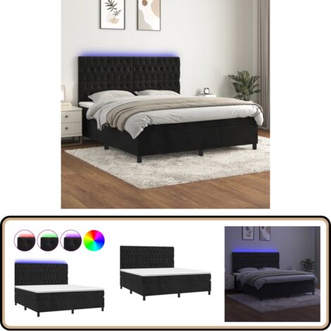 Boxspringbett mit Matratze & LED Schwarz 180x200 cm Samt - Boxspringbett - Doppelbett - Samtbett - Luxusbett - Schlafzimmer Dekoration