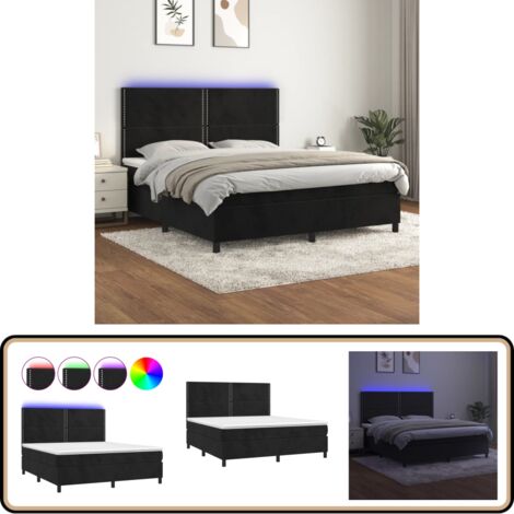 Boxspringbett mit Matratze & LED Schwarz 180x200 cm Samt - Boxspringbett - Doppelbett - Samtbett - Luxusbett - Schlafzimmermöbel