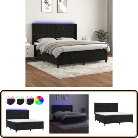 Boxspringbett mit Matratze & LED Schwarz 180x200 cm Samt - Boxspringbett - Samtbett - Doppelbett - LED-Betten - Luxusbetten