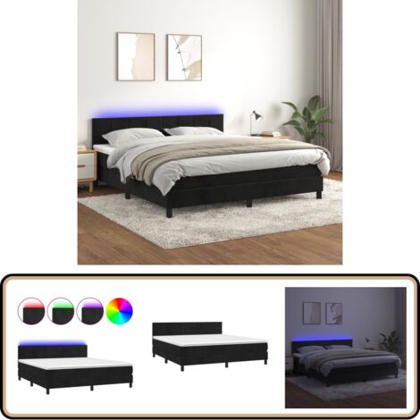 Boxspringbett mit Matratze & LED Schwarz 180x200 cm Samt - Boxspringbett - Samtbett - Doppelbett - Luxusbett - Schlafsystem