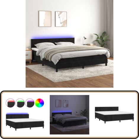 Boxspringbett mit Matratze & LED Schwarz 180x200 cm Samt - Boxspringbett - Samtbettwäsche - Luxusbett - Doppelbett - Schlafsofa