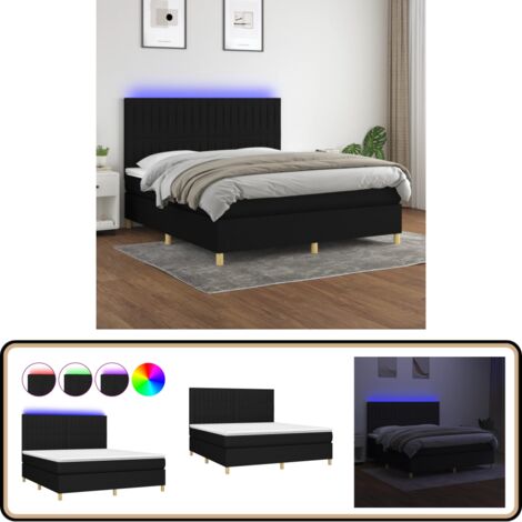 Boxspringbett mit Matratze & LED Schwarz 180x200 cm Stoff - Boxspringbett - Doppelbett - Schlafraumgestaltung - Bettenausstattung - Lattenrost