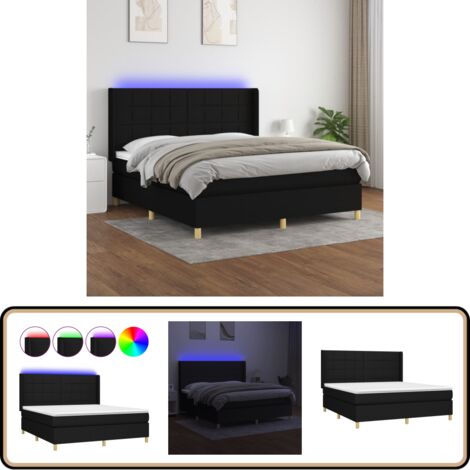 Boxspringbett mit Matratze & LED Schwarz 180x200 cm Stoff - Boxspringbett - Doppelbett - Schlafsofa - Bettenrahmen - Lattenrost