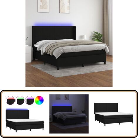 Boxspringbett mit Matratze & LED Schwarz 180x200 cm Stoff - Boxspringbett - Doppelbett - Schlafsofa - Bettenrahmen - Lattenrost