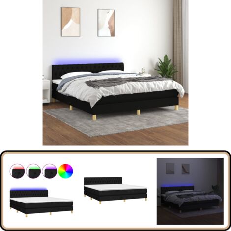 Boxspringbett mit Matratze & LED Schwarz 180x200 cm Stoff - Boxspringbett - Doppelbett - Schlafsystem - Bettenrahmen - Lattenrost