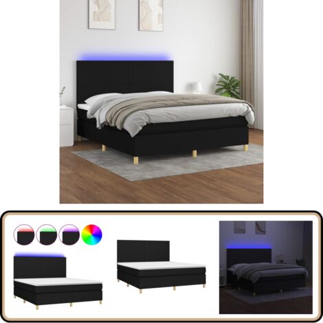 Boxspringbett mit Matratze & LED Schwarz 180x200 cm Stoff - Boxspringbett - Doppelbett - Schlafsystem - Lattenrost - Bettauflage