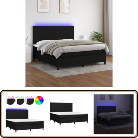 Boxspringbett mit Matratze & LED Schwarz 180x200 cm Stoff - Boxspringbett - Doppelbett - Schlafsystem - Lattenrost - Bettrahmen