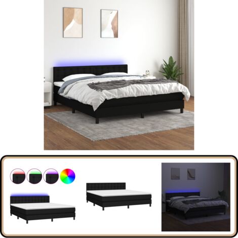 Boxspringbett mit Matratze & LED Schwarz 180x200 cm Stoff - Boxspringbett - Doppelbett - Schlafsystem - Lattenrost - Bettrahmen