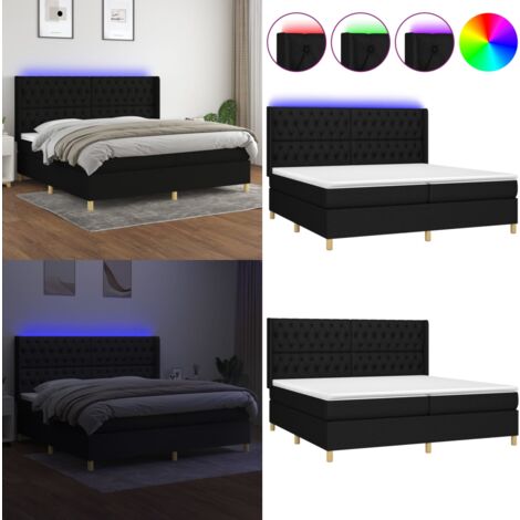 Boxspringbett mit Matratze & LED Schwarz 200x200 cm Stoff - Boxspringbett - Doppelbett - Schlafraumgestaltung - Bettsystem - Lattenrost - Home & Living