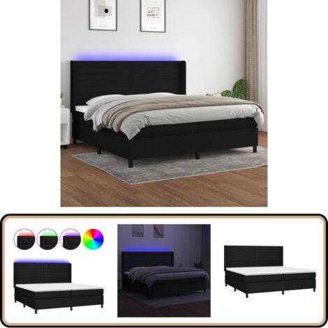 Boxspringbett mit Matratze & LED Schwarz 200x200 cm Stoff - Boxspringbett - Doppelbett - Schlafsystem - Bettenrahmen - Lattenrost