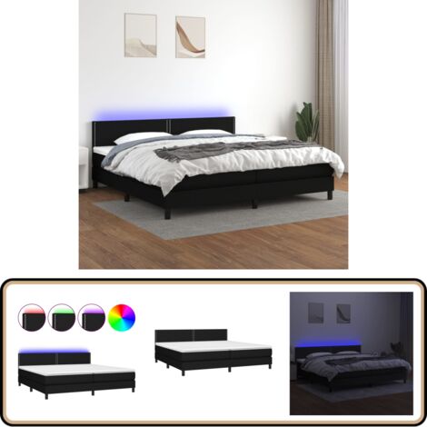 Boxspringbett mit Matratze & LED Schwarz 200x200 cm Stoff - Boxspringbett - Doppelbett - Schlafsystem - Bettenrahmen - Lattenrost
