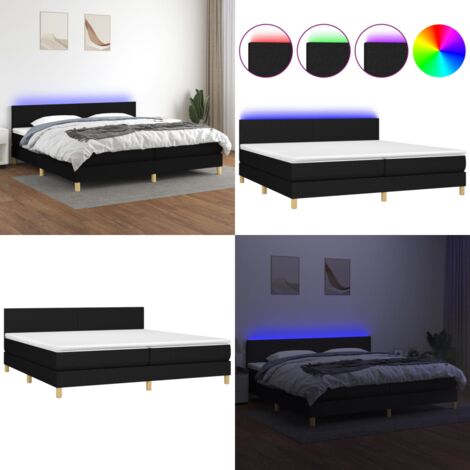 Boxspringbett mit Matratze & LED Schwarz 200x200 cm Stoff - Boxspringbett - Doppelbett - Schlafsystem - Bettrahmen - Lattenrost - Home & Living