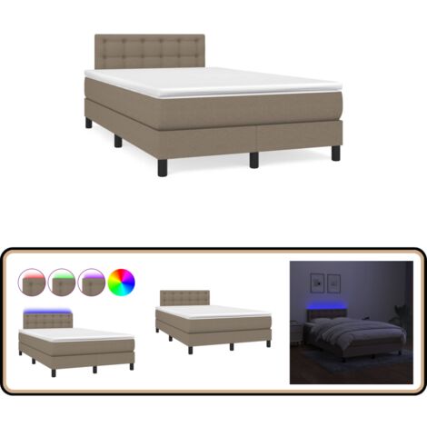 Boxspringbett mit Matratze & LED Taupe 120x190 cm Stoff - Boxspringbett - Doppelbett - Schlafsystem - Bettauflage - LED Beleuchtung