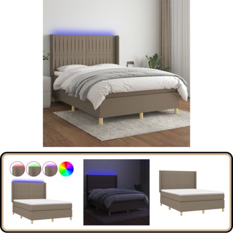 Boxspringbett mit Matratze & LED Taupe 140x200 cm Stoff - Boxspringbett - Doppelbett - Lattenrost - Bettauflage - LED Beleuchtung