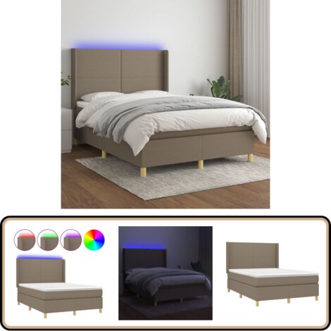 Boxspringbett mit Matratze & LED Taupe 140x200 cm Stoff - Boxspringbett - Doppelbett - Lattenrost - Bettauflage - LED Beleuchtung