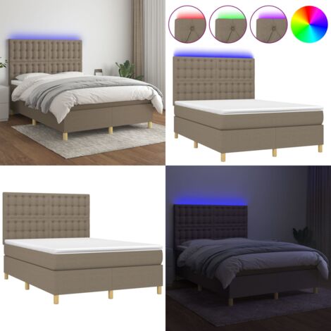 Boxspringbett mit Matratze & LED Taupe 140x200 cm Stoff - Boxspringbett - Doppelbett - Lattenrost - Bettauflage - LED Beleuchtung - Home & Living