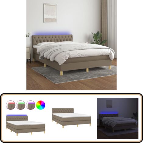 Boxspringbett mit Matratze & LED Taupe 140x200 cm Stoff - Boxspringbett - Doppelbett - Lattenrost - Bettsofa - Schlafsystem