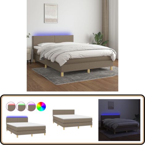 Boxspringbett mit Matratze & LED Taupe 140x200 cm Stoff - Boxspringbett - Doppelbett - Lattenrost - Bettsofa - Schlafsystem