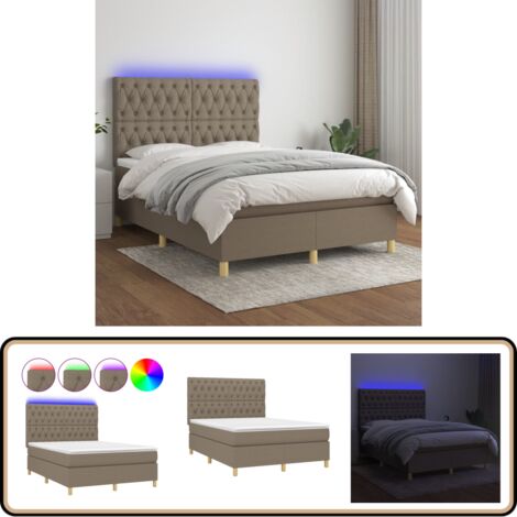 Boxspringbett mit Matratze & LED Taupe 140x200 cm Stoff - Boxspringbett - Doppelbett - Lattenrost - Bettsofa - Schlafsystem