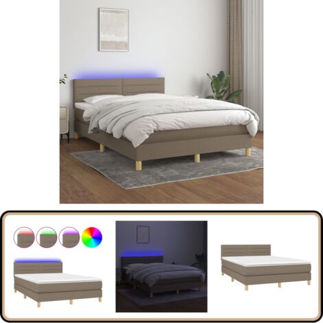 Boxspringbett mit Matratze & LED Taupe 140x200 cm Stoff - Boxspringbett - Doppelbett - Lattenrost - Bettsofa - Schlafsystem
