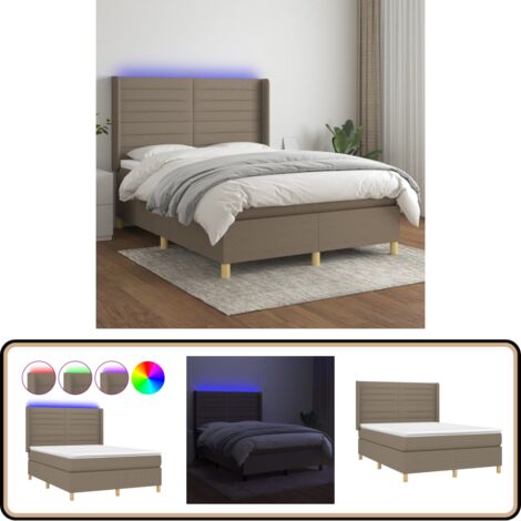 Boxspringbett mit Matratze & LED Taupe 140x200 cm Stoff - Boxspringbett - Doppelbett - Lattenrost - Bettsofa - Schlafsystem