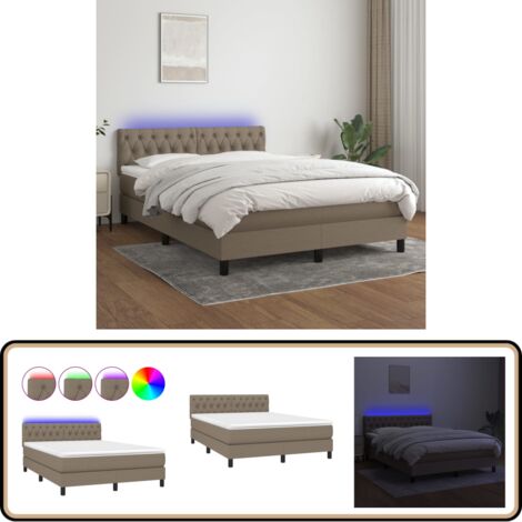 Boxspringbett mit Matratze & LED Taupe 140x200 cm Stoff - Boxspringbett - Doppelbett - Lattenrost - Bettsofa - Schlafsystem
