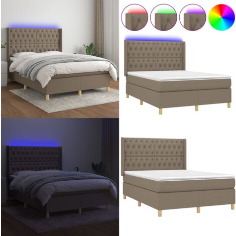 Boxspringbett mit Matratze & LED Taupe 140x200 cm Stoff - Boxspringbett - Doppelbett - Lattenrost - Bettsofa - Schlafsystem - Home & Living