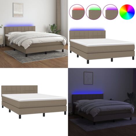 Boxspringbett mit Matratze & LED Taupe 140x200 cm Stoff - Boxspringbett - Doppelbett - Lattenrost - Bettsofa - Schlafsystem - Home & Living
