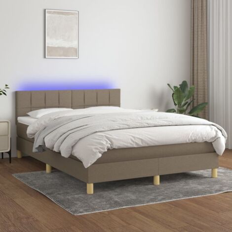 Boxspringbett mit Matratze & LED Taupe 140x200 cm Stoff vidaXL