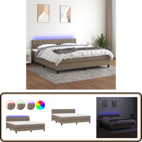 Boxspringbett mit Matratze & LED Taupe 160x200 cm Stoff - Boxspringbett - Doppelbett - Lattenrost - Bettauflage - LED Beleuchtung